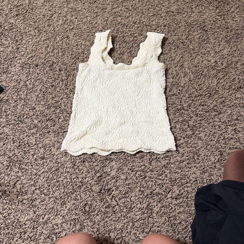 Free People Cream Textured Tank Top